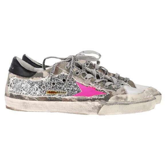 Golden Goose Super-Star Glittered Camo Sneakers in Multicolor Canvas - Picture 1 of 10
